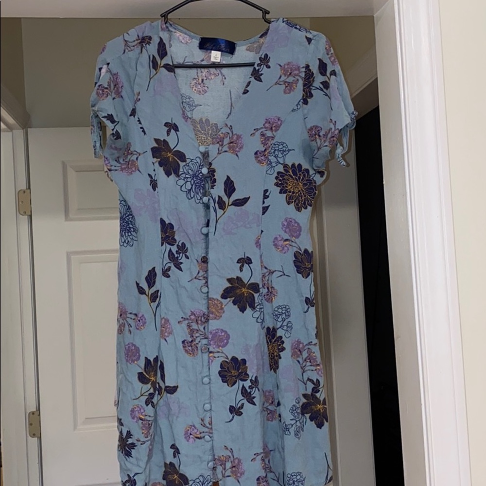 Blue Button Floral Dress